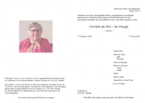 2014-05-13 rouwkaart Corrie de Mol